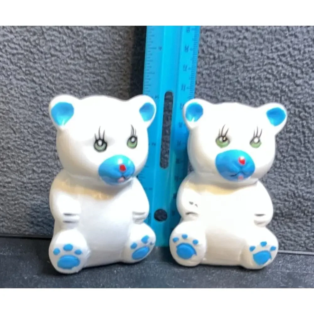 Vintage Loomco Blue & White Teddy Bear Salt & Pepper Shakers Early 1990s